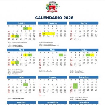 Prefeitura de Prudente publica calendário de feriados e pontos facultativos de 2026